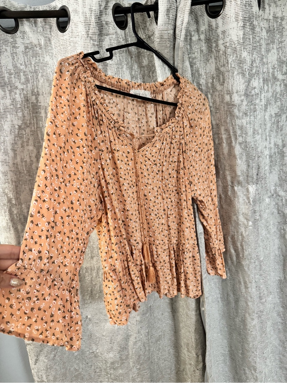 Women's Peach Floral Peasant Top - (Brand: )